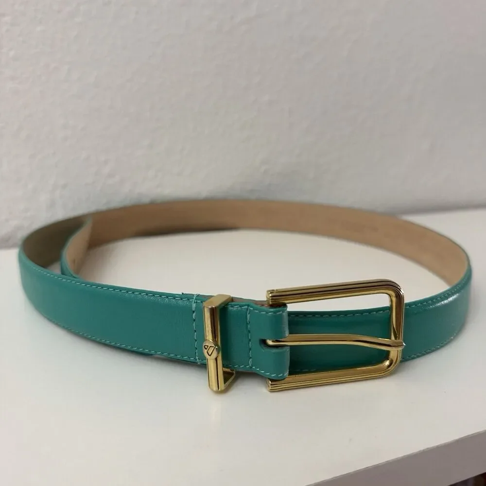 Liz Claiborne Belt Women Teal Leather Gold Buckle Medium Skinny Belt Style 2582